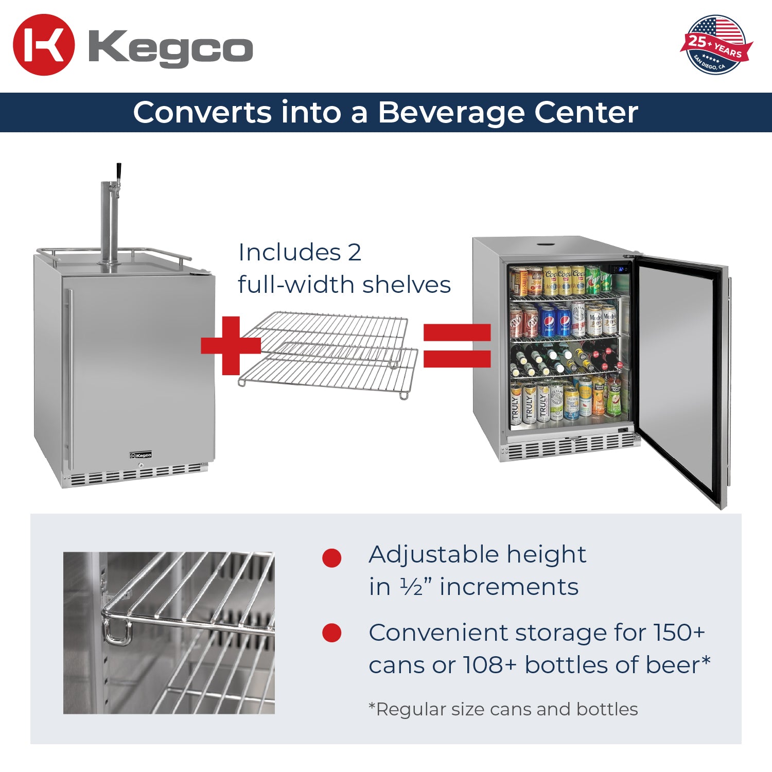 Kegco 24" Wide Outdoor Single Tap All Stainless Steel Built-In Kegerator with Kit - HK38SSU-1