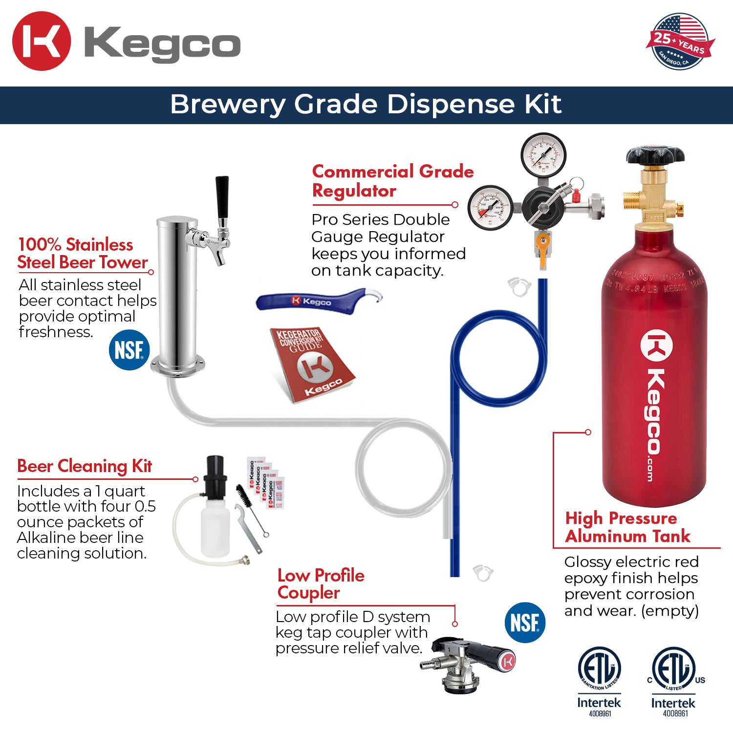 Kegco 24" Wide Single Tap Stainless Steel Built-In Right / Left Hinge ADA Kegerator with Kit - HK48BSA-1