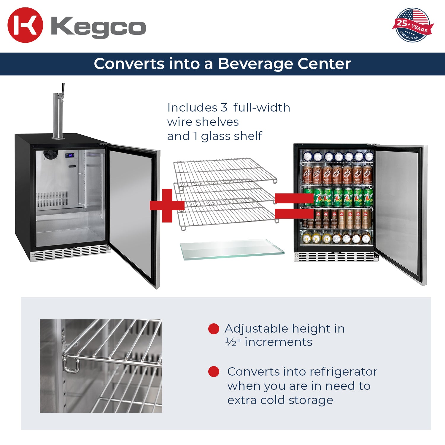 Kegco 24" Wide Single Tap Stainless Steel Built-In Right / Left Hinge ADA Kegerator with Kit - HK48BSA-1