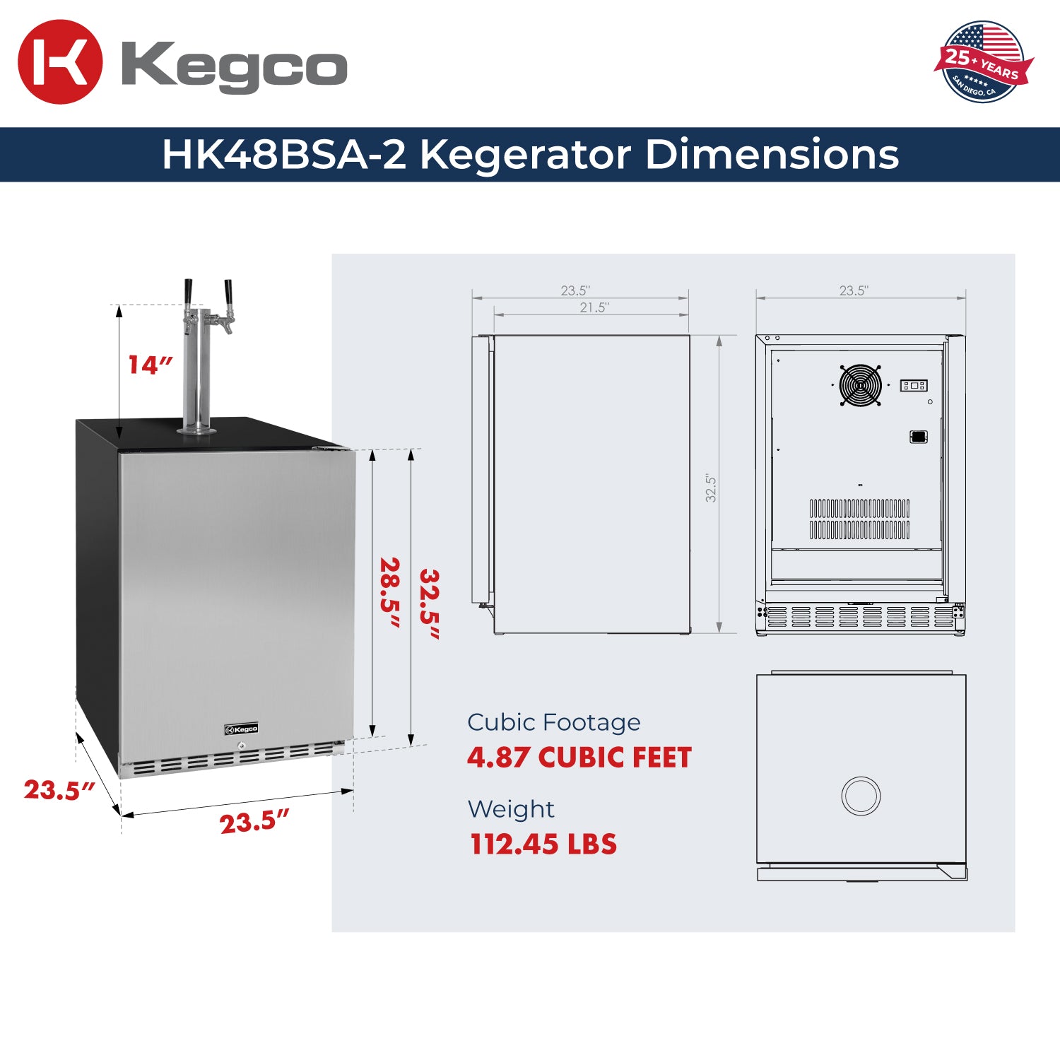 Kegco 24" Wide Dual Tap Stainless Steel Right / Left Hinge Built-in ADA Kegerator with Kit - HK48BSA-2