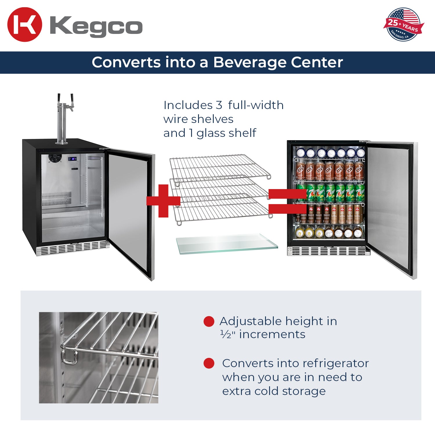 Kegco 24" Wide Dual Tap Stainless Steel Right / Left Hinge Built-in ADA Kegerator with Kit - HK48BSA-2