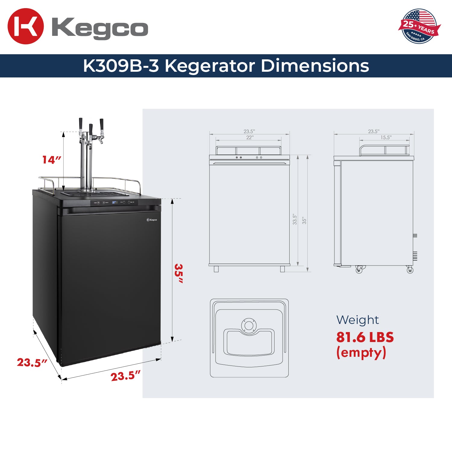 Kegco 24" Wide Digital Kegerator – Single, Dual & Triple Tap | Black, Stainless Steel & Black Stainless Steel