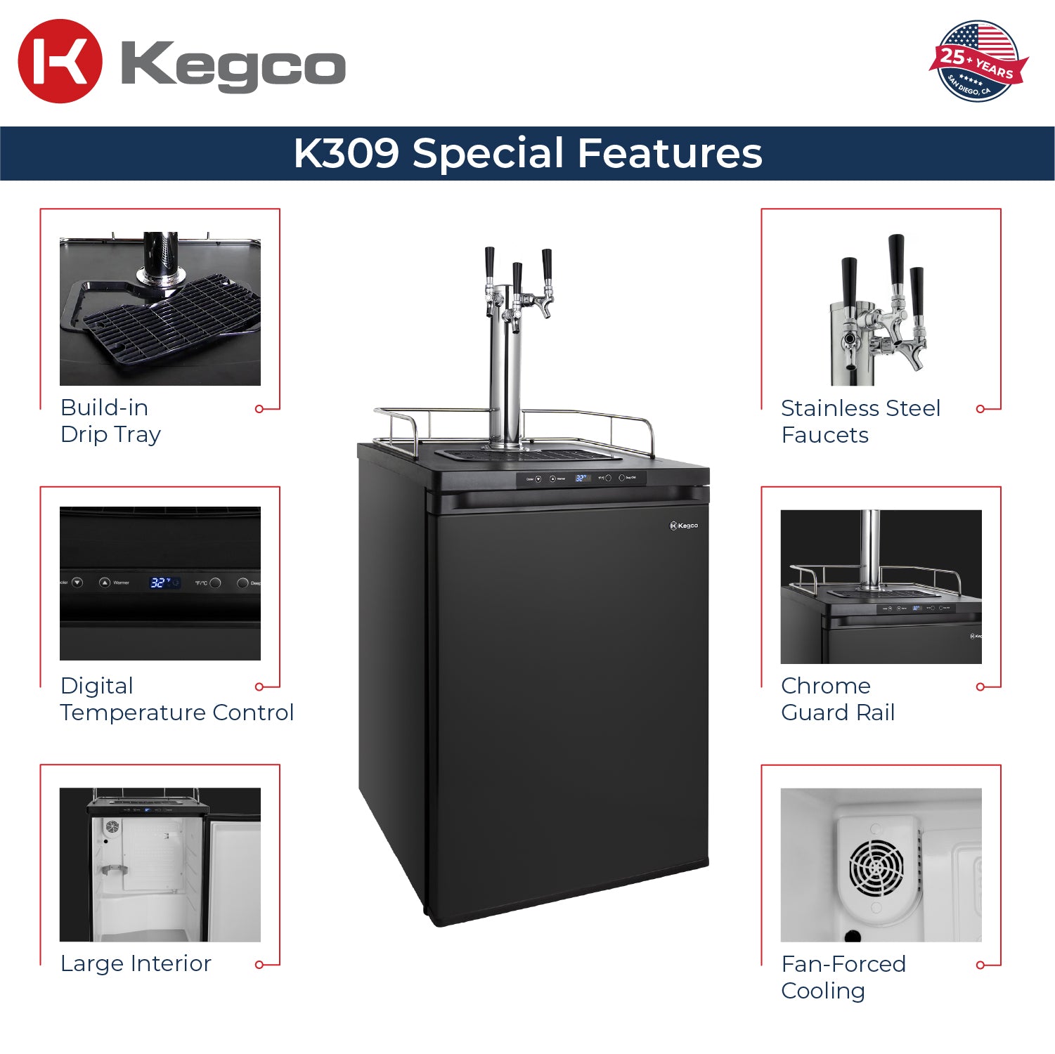 Kegco 24" Wide Digital Kegerator – Single, Dual & Triple Tap | Black, Stainless Steel & Black Stainless Steel