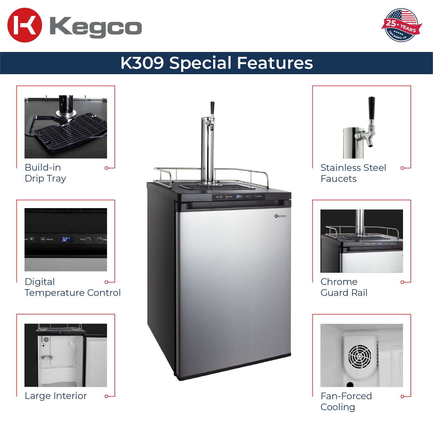 Kegco 24" Wide Digital Kegerator – Single, Dual & Triple Tap | Black, Stainless Steel & Black Stainless Steel