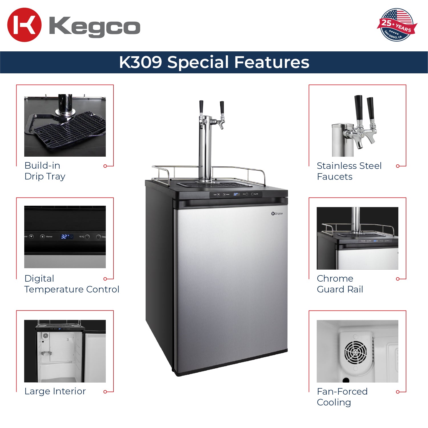Kegco 24" Wide Digital Kegerator – Single, Dual & Triple Tap | Black, Stainless Steel & Black Stainless Steel