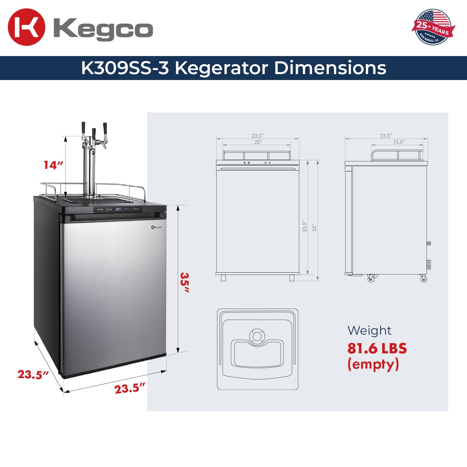 Kegco 24" Wide Digital Kegerator – Single, Dual & Triple Tap | Black, Stainless Steel & Black Stainless Steel