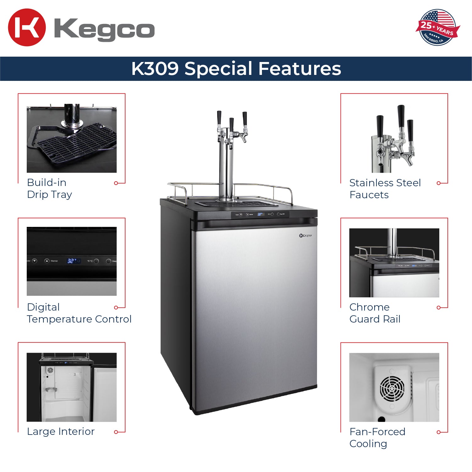 Kegco 24" Wide Digital Kegerator – Single, Dual & Triple Tap | Black, Stainless Steel & Black Stainless Steel