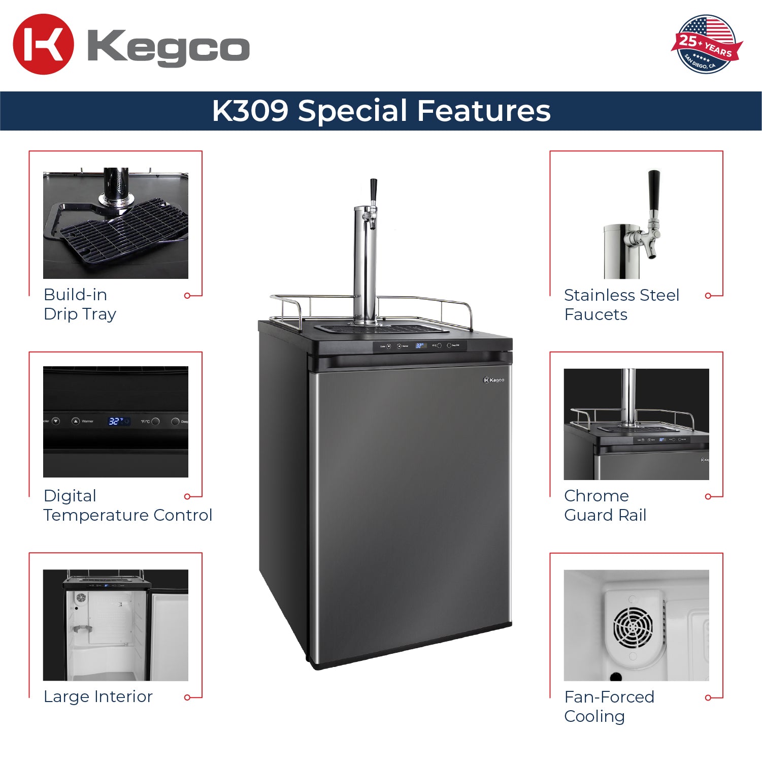 Kegco 24" Wide Digital Kegerator – Single, Dual & Triple Tap | Black, Stainless Steel & Black Stainless Steel