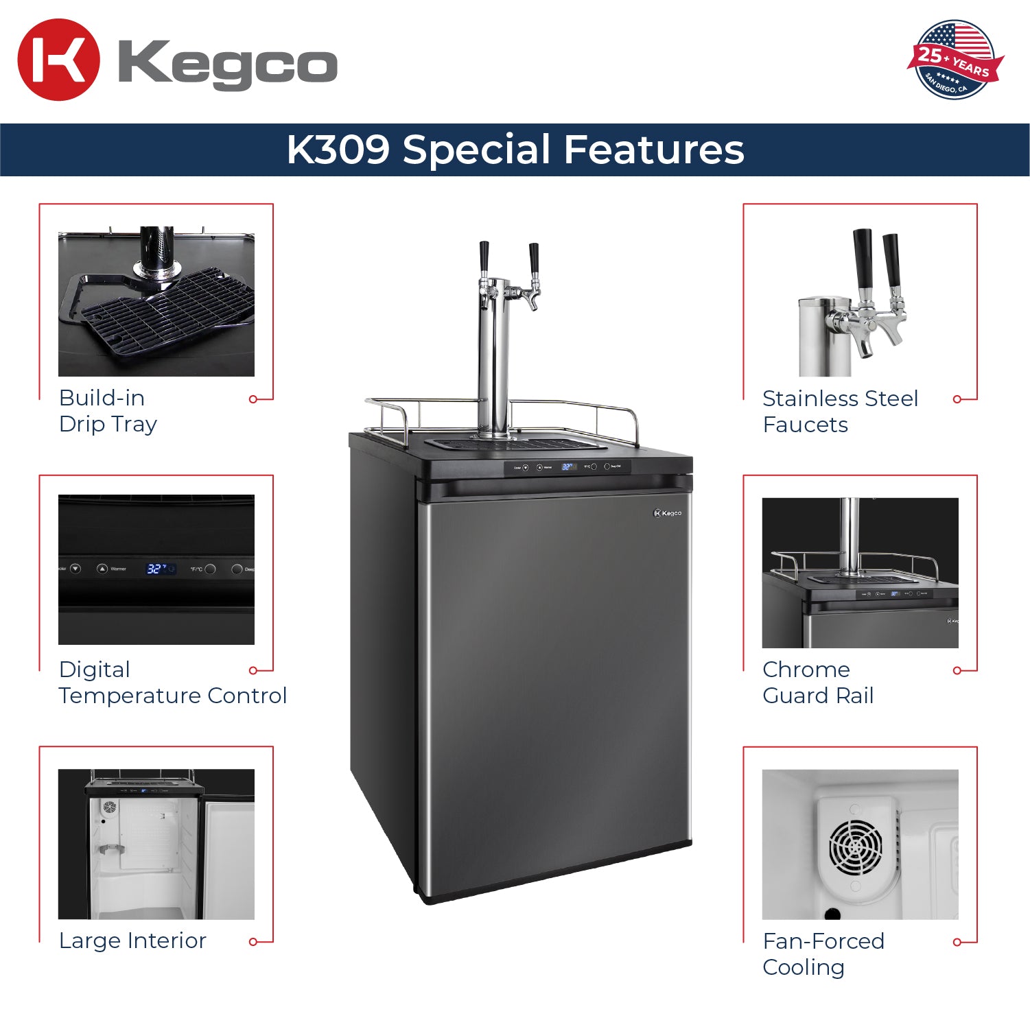 Kegco 24" Wide Digital Kegerator – Single, Dual & Triple Tap | Black, Stainless Steel & Black Stainless Steel