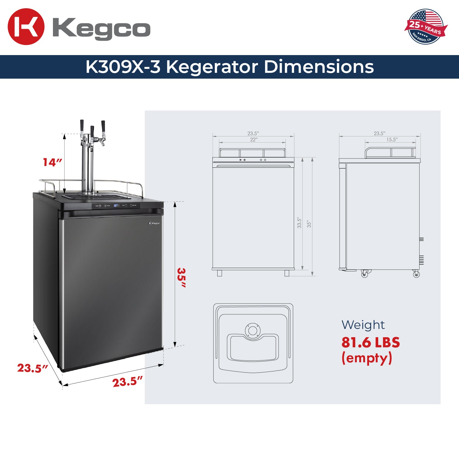 Kegco 24" Wide Digital Kegerator – Single, Dual & Triple Tap | Black, Stainless Steel & Black Stainless Steel