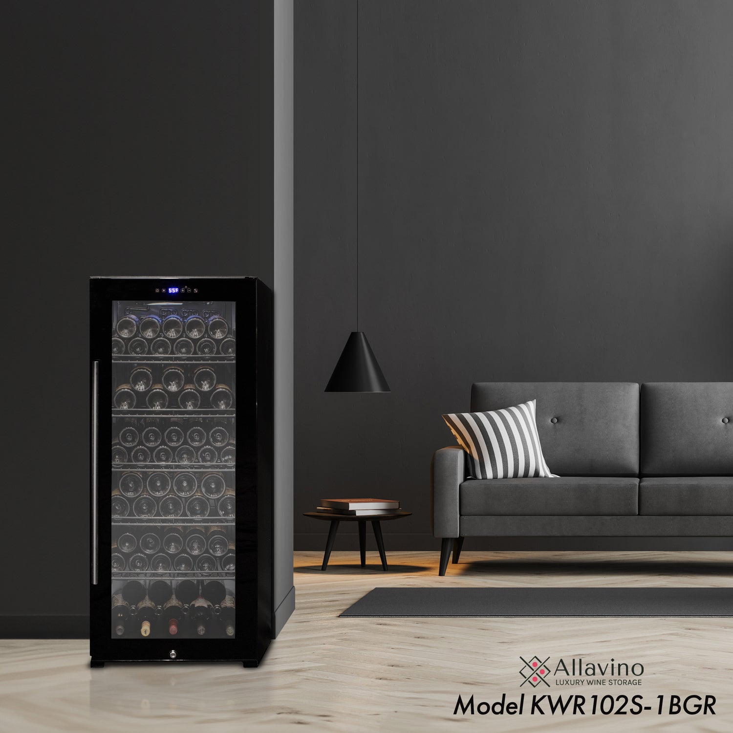Allavino Contemporary 102 Bottle Single Zone Freestanding Wine Refrigerator with Black Glass Door - KWR102S-1BGR