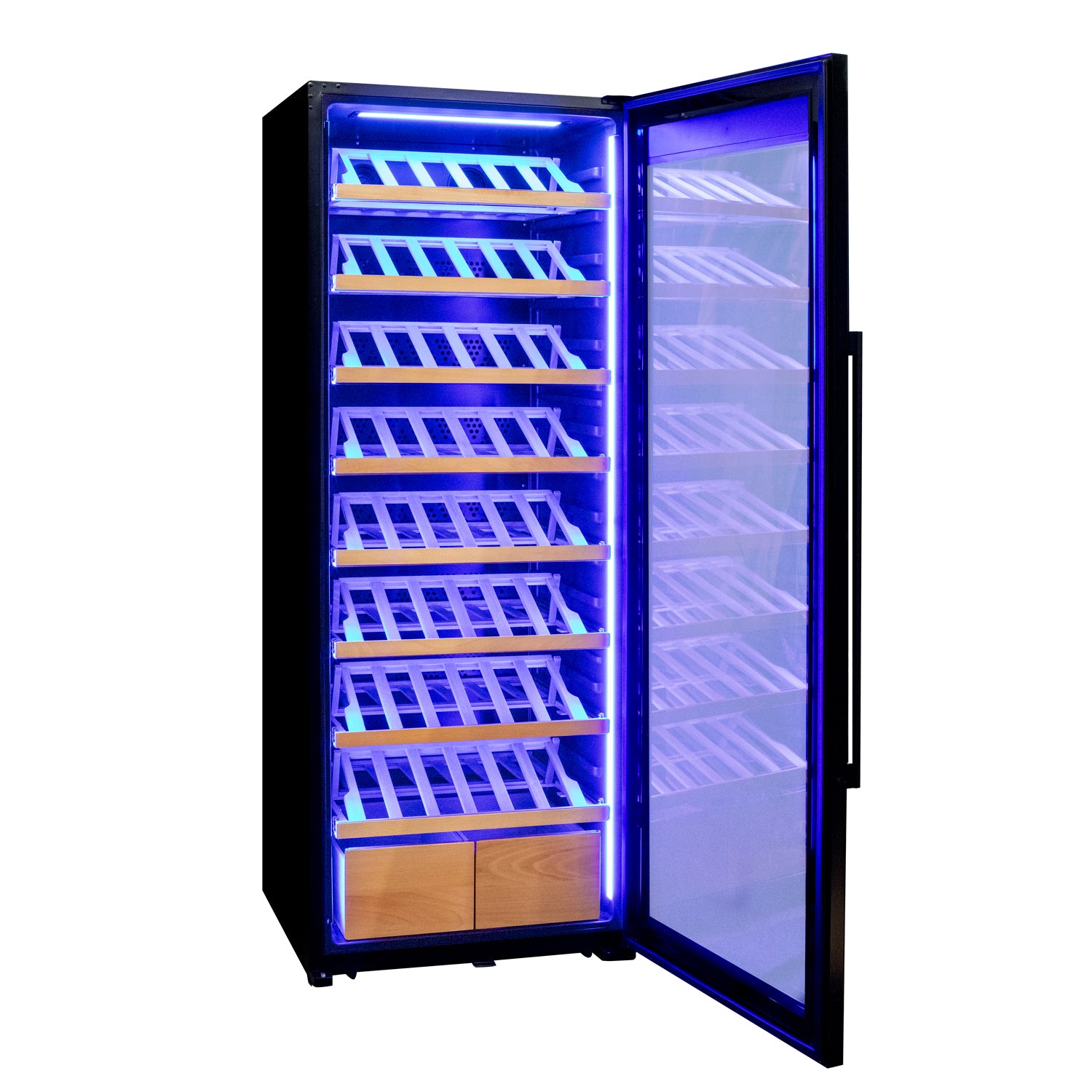 Allavino 248 Bottle Single Zone Freestanding Wine Refrigerator with Display Shelving and Black Glass Door - Right Hinge