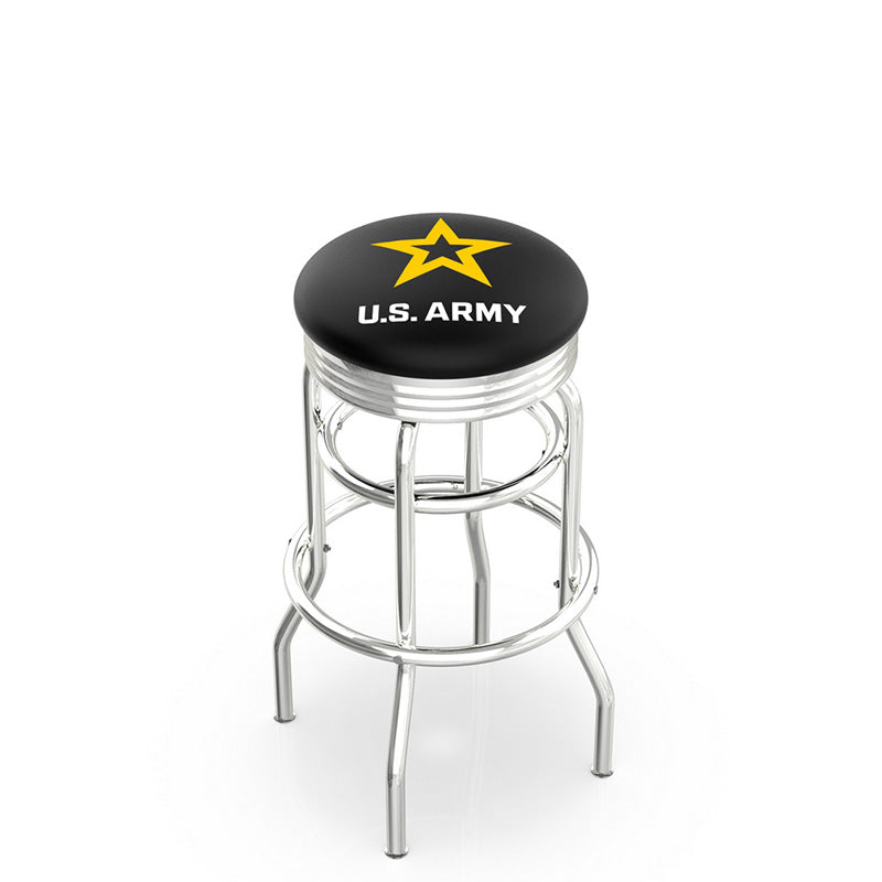 Holland Bar Stool L7C3C Logo Ribbed Retro Double Ring Chrome Stool