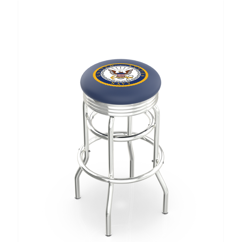 Holland Bar Stool L7C3C Logo Ribbed Retro Double Ring Chrome Stool