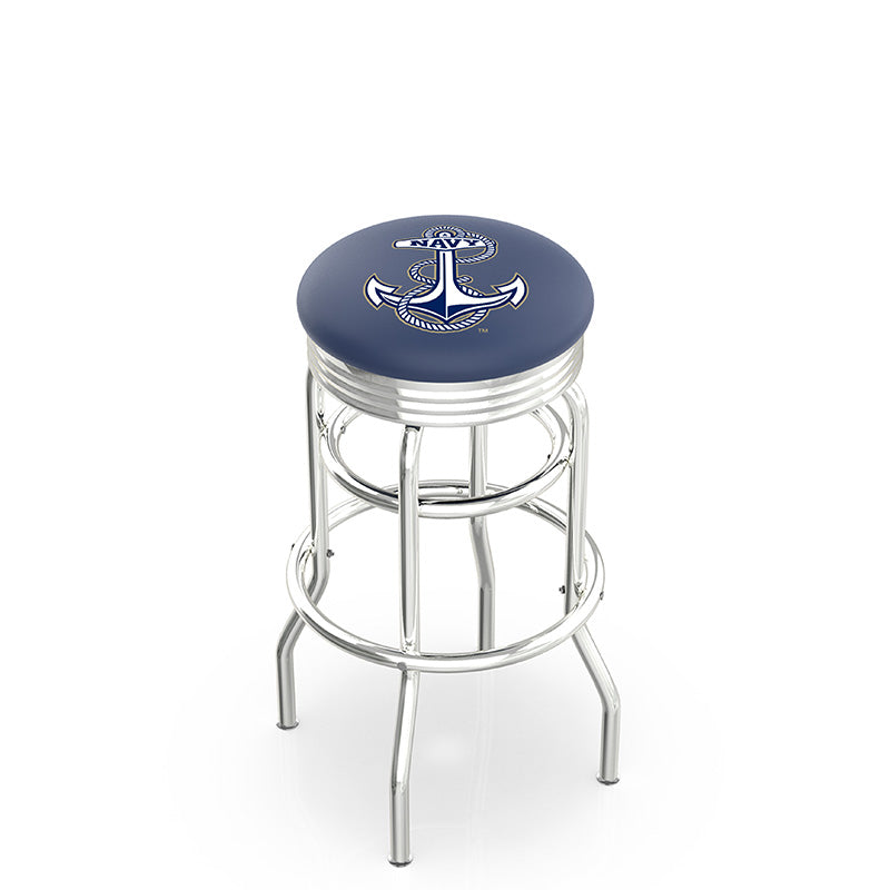 Holland Bar Stool L7C3C Logo Ribbed Retro Double Ring Chrome Stool