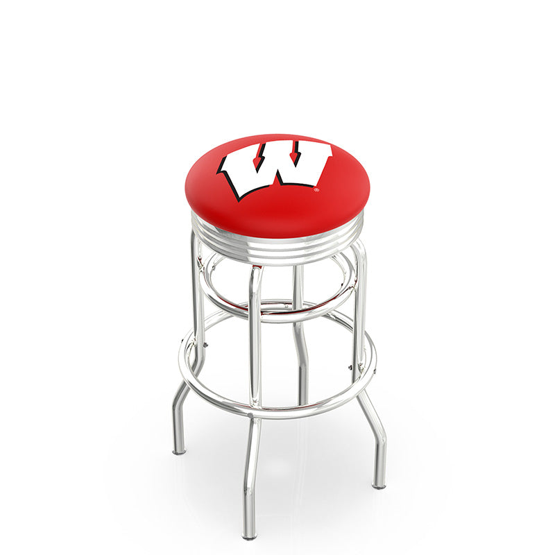 Holland Bar Stool L7C3C Logo Ribbed Retro Double Ring Chrome Stool