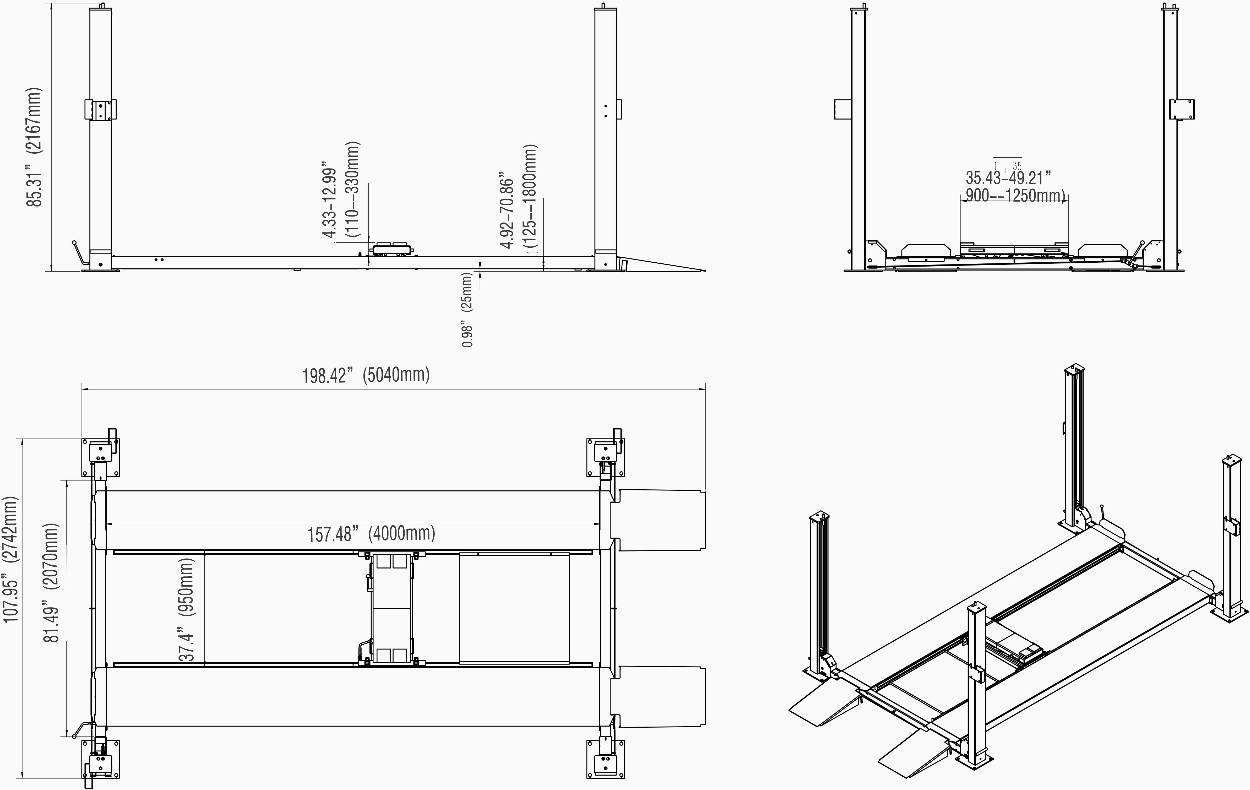KT-4H850 8,500Lbs  Heavy Duty 4-Post Car lift