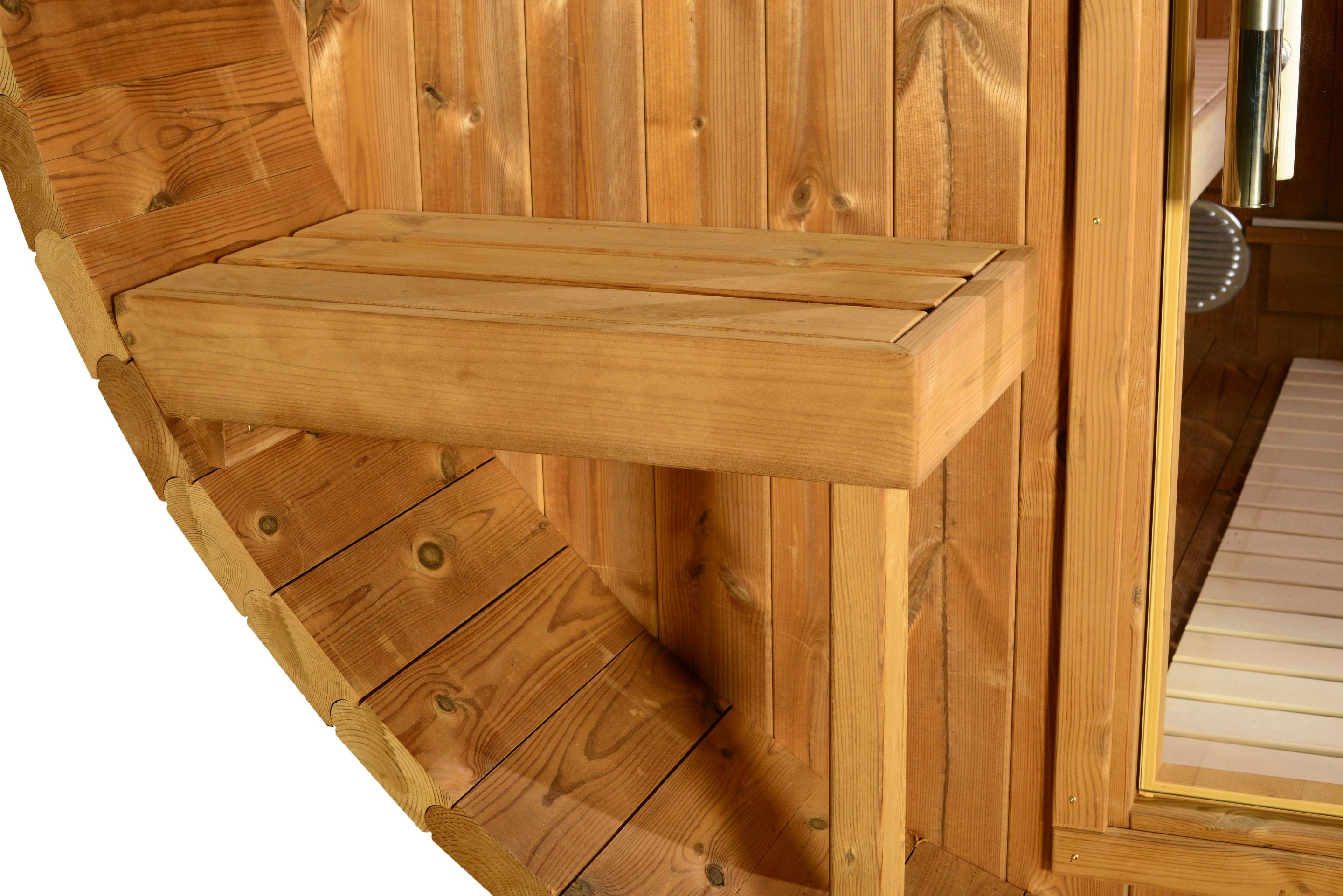 ThermaSol Evander - Nordic Pine, 4-6 Person, Half-Moon Window, Outdoor Canopy Barrel Sauna