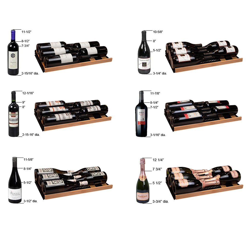 Allavino Reserva Series 67 Bottle 71" Tall Dual Zone Right Hinge Black Shallow Wine Refrigerator with Wood Front Shelves