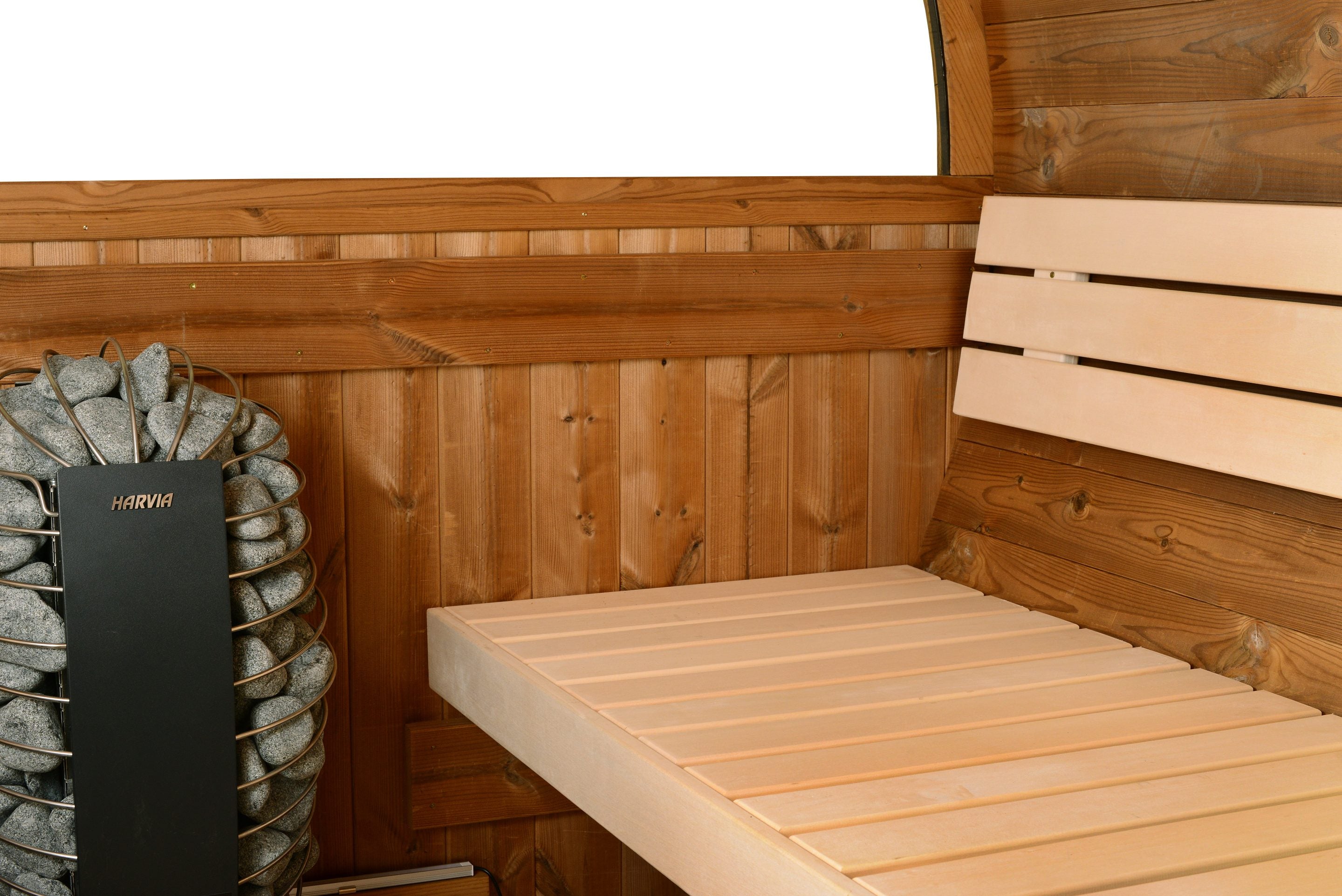 ThermaSol Evander - Nordic Pine, 4-6 Person, Half-Moon Window, Outdoor Canopy Barrel Sauna