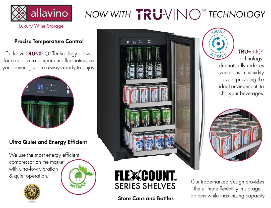 Allavino 15" Wide FlexCount II Tru-Vino Stainless Steel Left Hinge Beverage Center - VSBC15-SL20