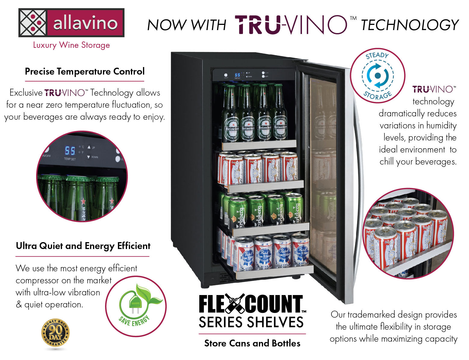Allavino 15" Wide FlexCount II Tru-Vino Stainless Steel Right Hinge Beverage Center - VSBC15-SR20