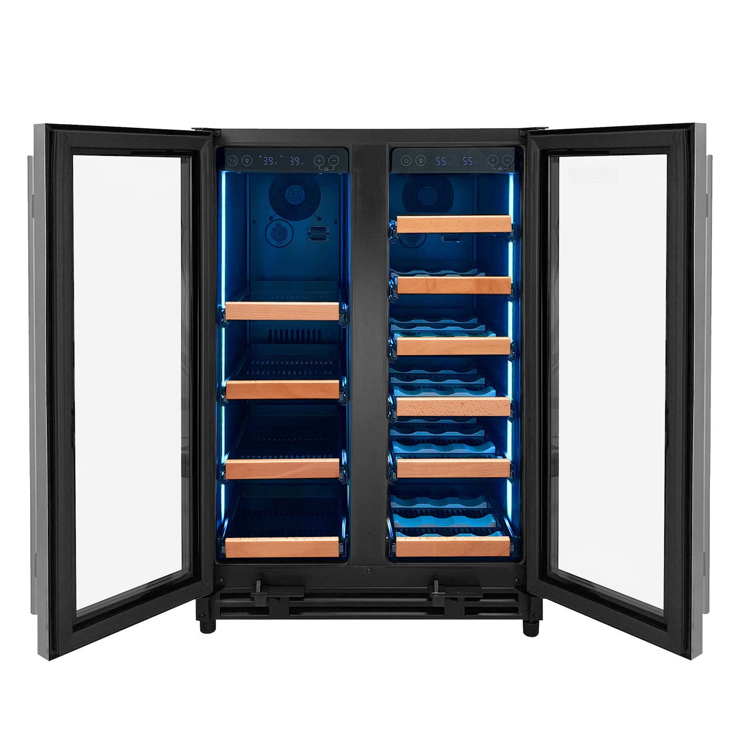Allavino Reserva Series 24" Wide Two Door Stainless Steel Wine Refrigerator/Beverage Center with Wood Front Shelves