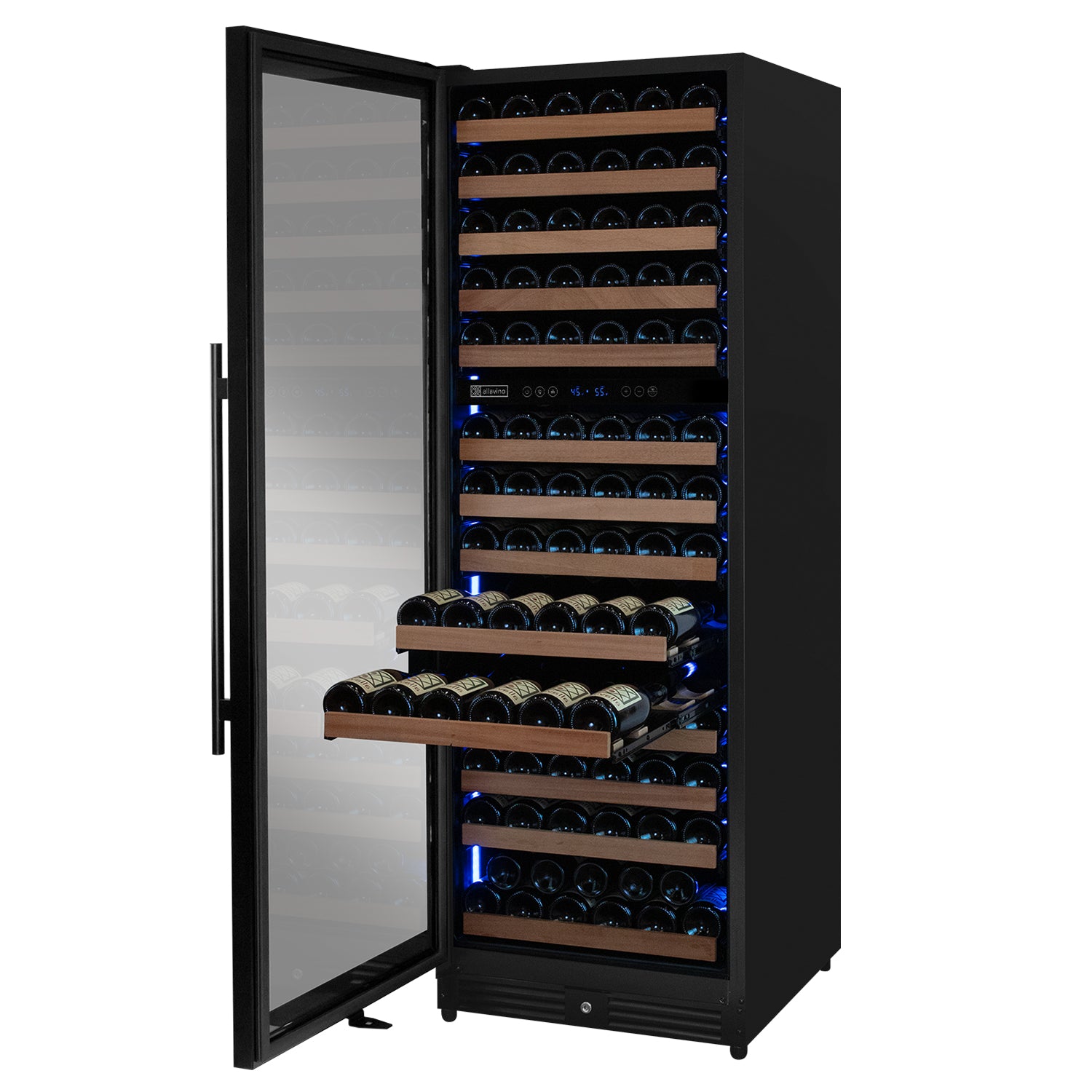 Allavino Reserva Series 154 Bottle 71" Tall Dual Zone Built-in Left Hinge Wine Refrigerator with Black Metal Door