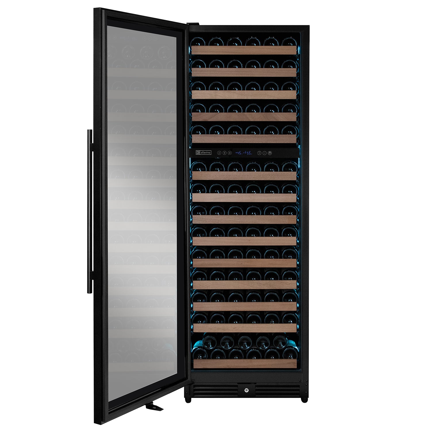 Allavino Reserva Series 154 Bottle 71" Tall Dual Zone Built-in Left Hinge Wine Refrigerator with Black Metal Door
