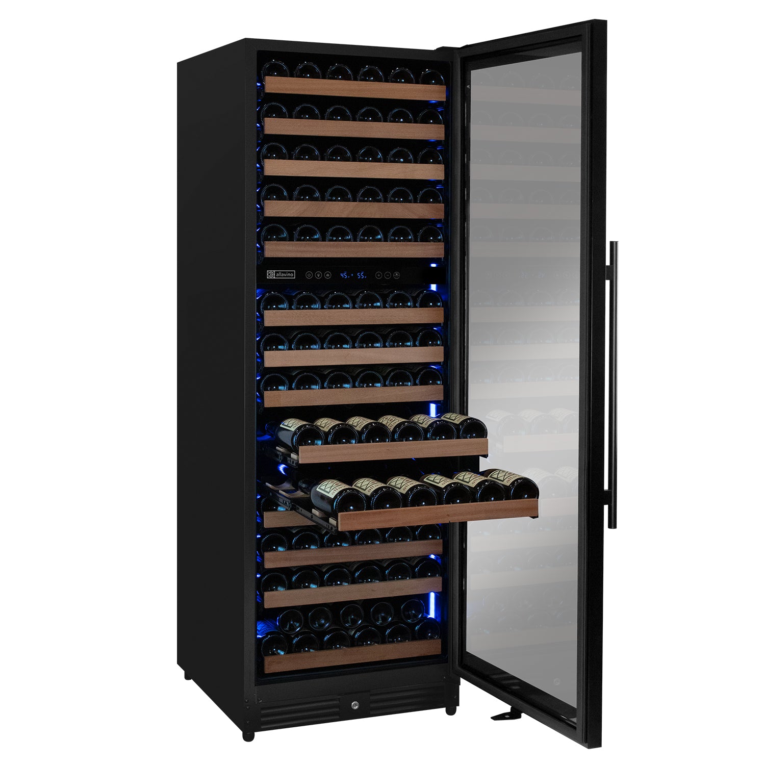 Allavino Reserva Series 154 Bottle 71" Tall Dual Zone Built-in Right Hinge Wine Refrigerator with Black Metal Door