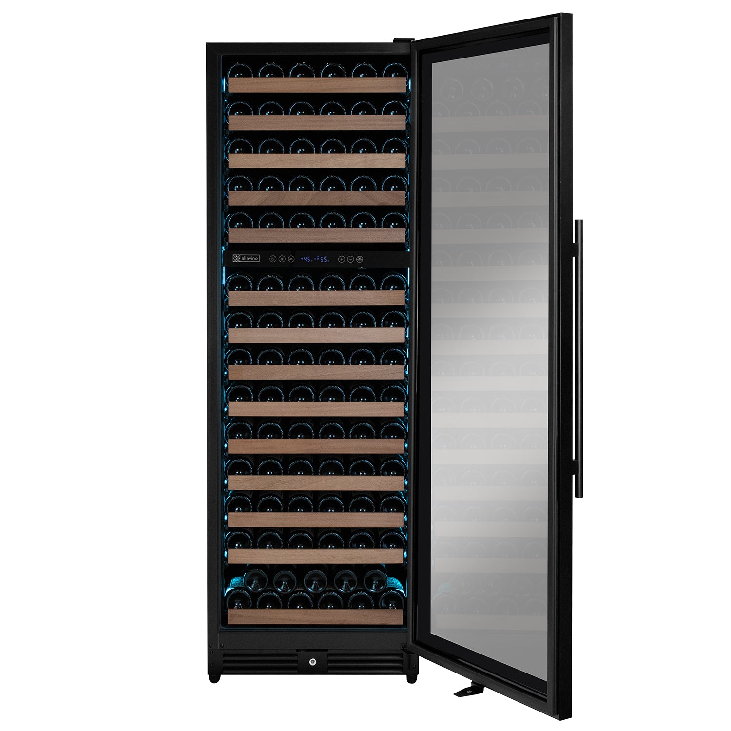 Allavino Reserva Series 154 Bottle 71" Tall Dual Zone Built-in Right Hinge Wine Refrigerator with Black Metal Door
