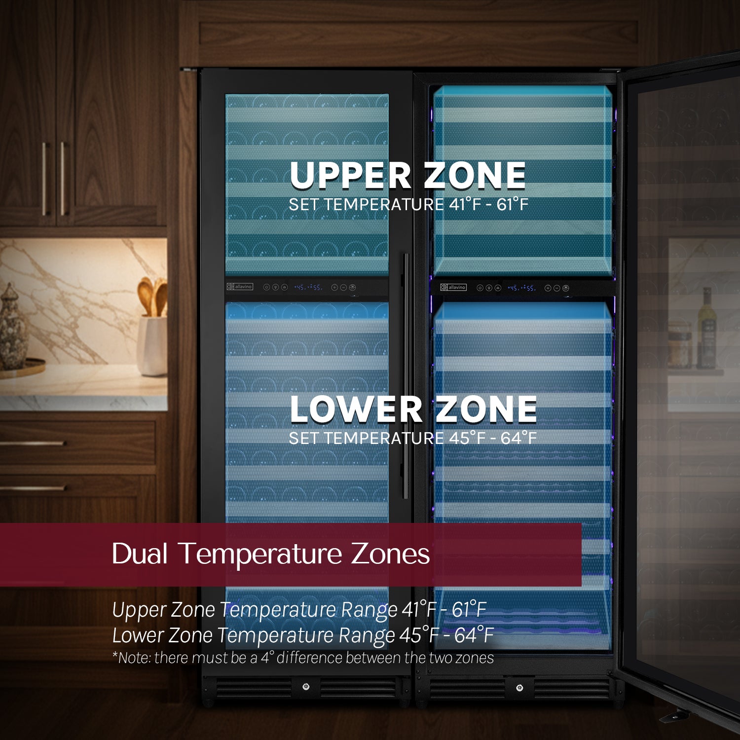 Allavino Reserva Series 154 Bottle 71" Tall Dual Zone Built-in Right Hinge Wine Refrigerator with Black Metal Door
