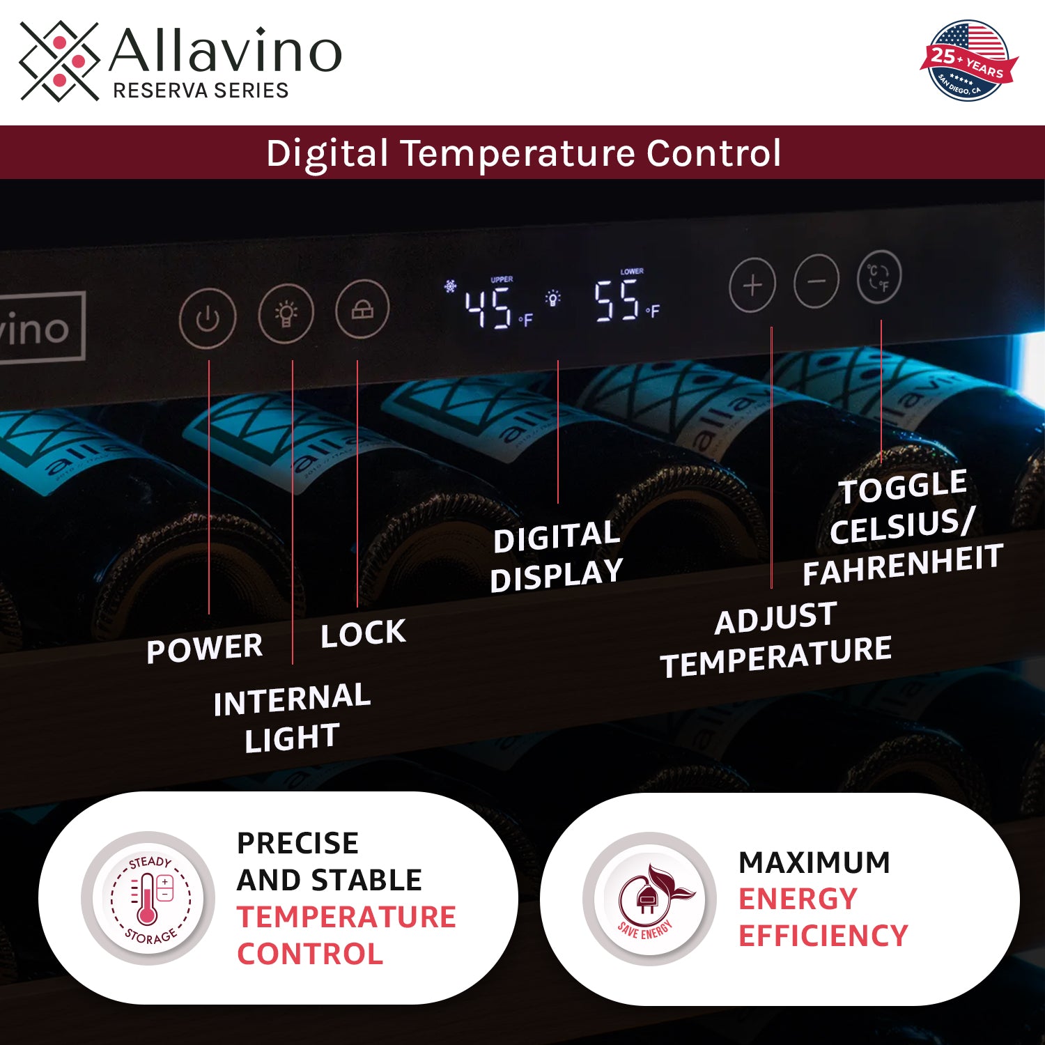 Allavino Reserva Series 154 Bottle 71" Tall Dual Zone Built-in Left Hinge Wine Refrigerator with Black Metal Door