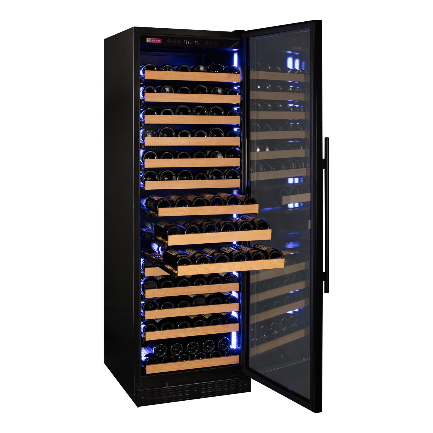 Allavino Reserva Series 163 Bottle 71" Tall Single Zone Right Hinge Black Glass Door Wine Cooler Refrigerator