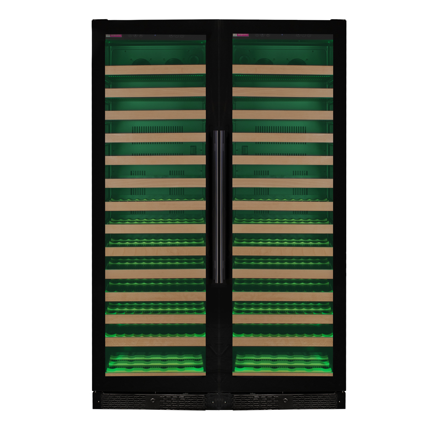 Allavino Reserva Series 326 Bottle Tall Dual Zone Tall Side-by-Side Wine Refrigerators with Black Glass Doors