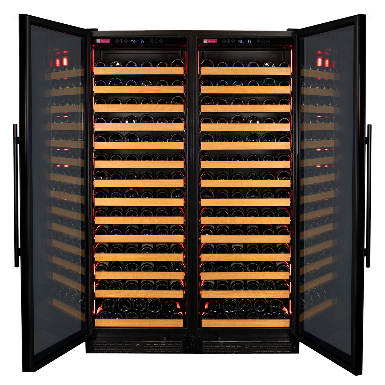Allavino Reserva Series 326 Bottle Tall Dual Zone Tall Side-by-Side Wine Refrigerators with Black Glass Doors