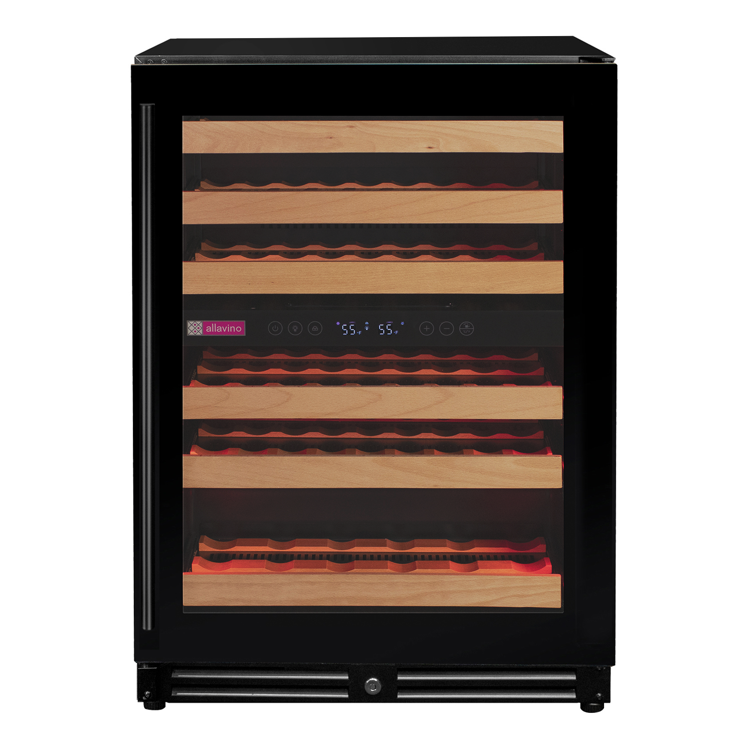 Allavino Reserva Series 56 Bottle Dual Zone Undercounter Wine Refrigerator Cooler with Black Glass Door - Right Hinge