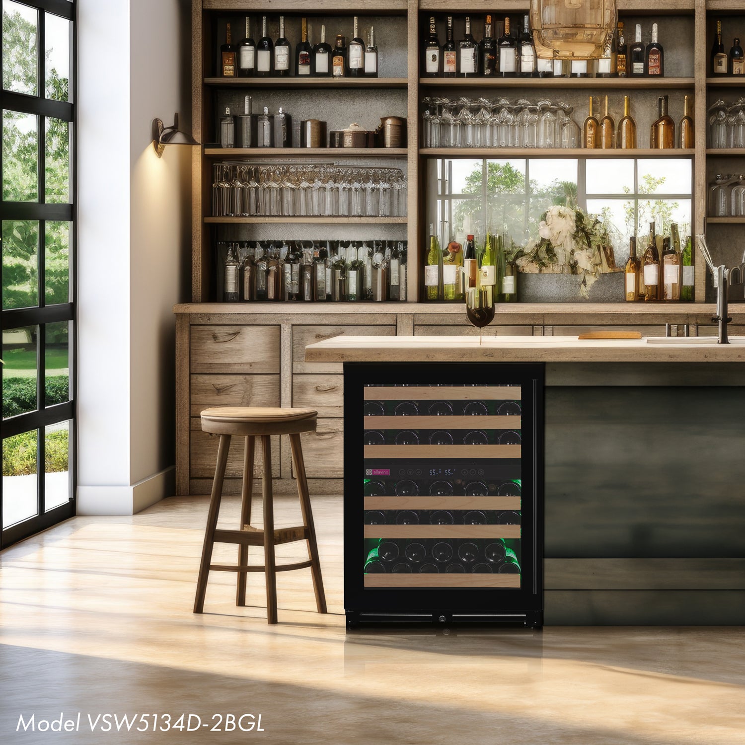 Allavino Reserva Series 56 Bottle Dual Zone Undercounter Wine Refrigerator Cooler with Black Glass Door - Right Hinge