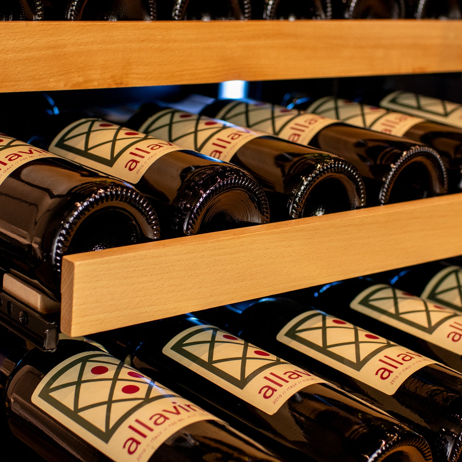 Allavino Reserva Series - 56 Bottle Single Zone Built-in Luxury Wine Refrigerator with Black Glass Door - Right Hinge