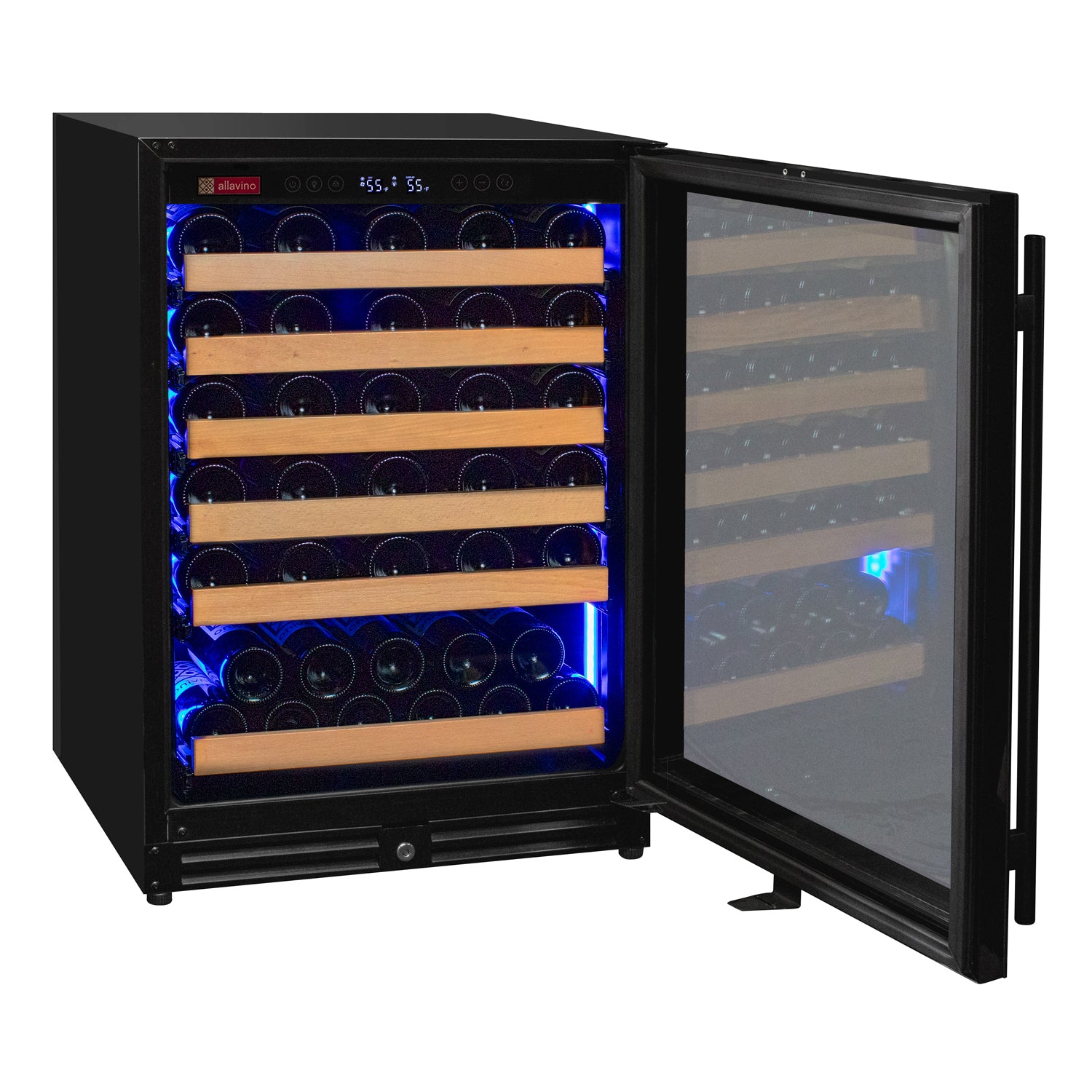 Allavino Reserva Series - 56 Bottle Single Zone Built-in Luxury Wine Refrigerator with Black Glass Door - Right Hinge