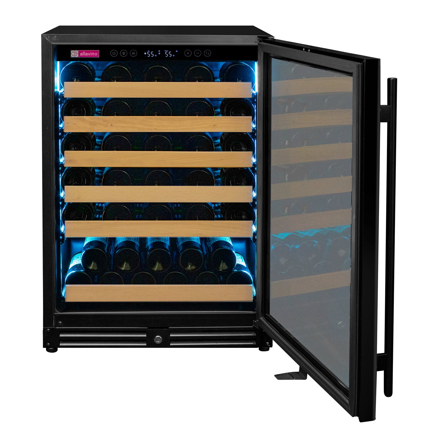 Allavino Reserva Series - 56 Bottle Single Zone Built-in Luxury Wine Refrigerator with Black Glass Door - Right Hinge