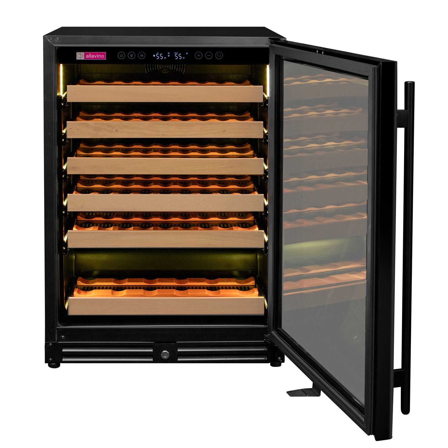 Allavino Reserva Series - 56 Bottle Single Zone Built-in Luxury Wine Refrigerator with Black Glass Door - Right Hinge