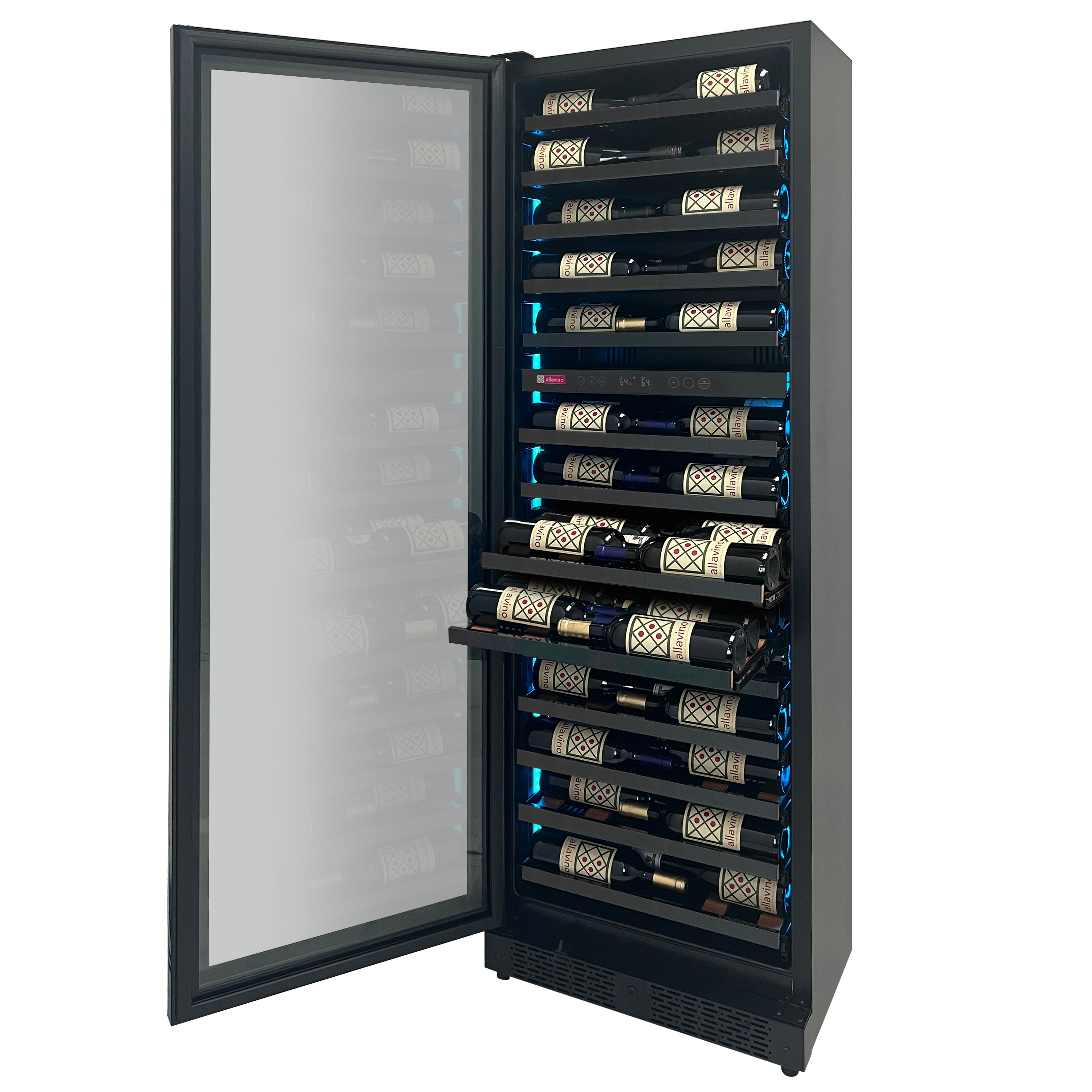 Allavino Reserva Series 67 Bottle 71" Tall Dual Zone Left Hinge Black Shallow Wine Cooler Refrigerator Console