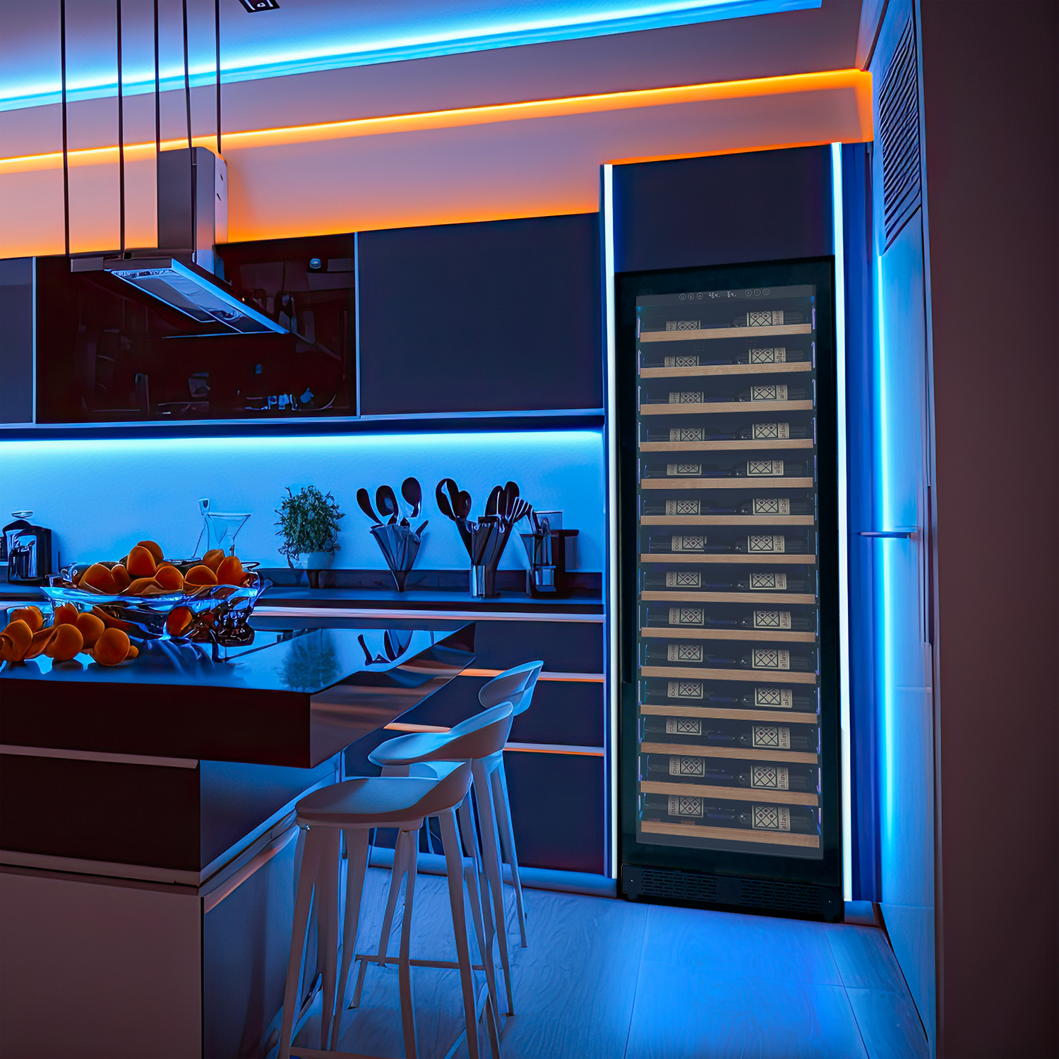 Allavino Reserva Series 67 Bottle 71" Tall Single Zone Right Hinge Black Shallow Wine Refrigerator with Wood Front Shelves