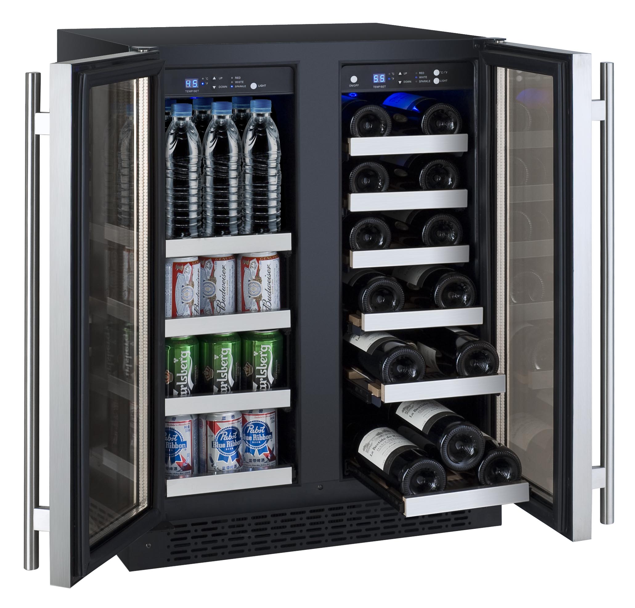 Allavino 24" Wide FlexCount II Tru-Vino 18 Bottle/66 Cans Dual Zone Stainless Steel Wine Refrigerator/Beverage Center - VSWB-2SF20