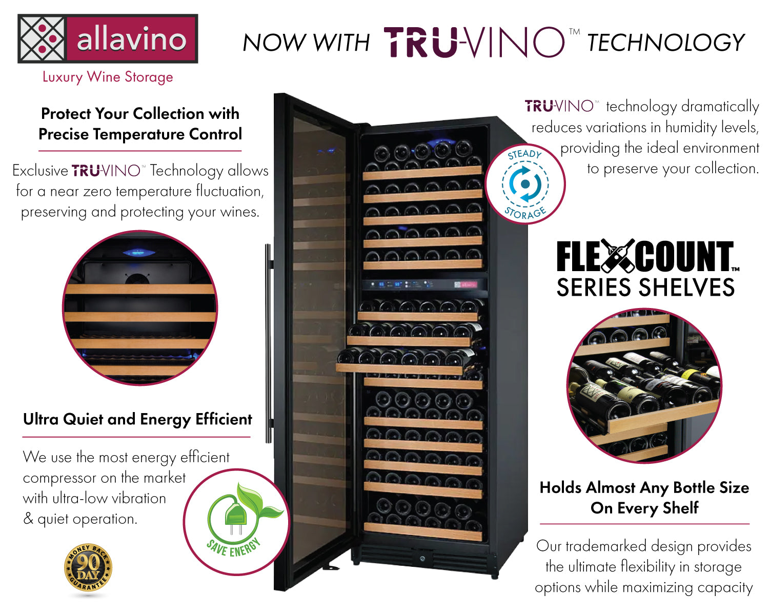 Allavino 24" Wide FlexCount II Tru-Vino 172 Bottle Dual Zone Black Left Hinge Wine Refrigerator - VSWR172-2BL20