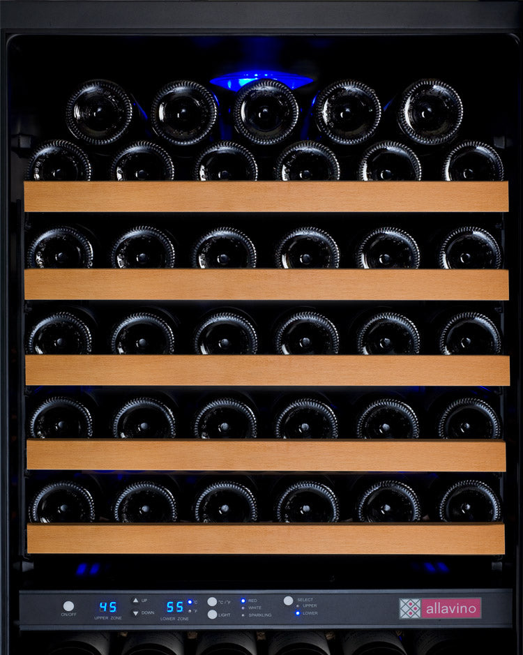 Allavino 24" Wide FlexCount II Tru-Vino 172 Bottle Dual Zone Black Left Hinge Wine Refrigerator - VSWR172-2BL20
