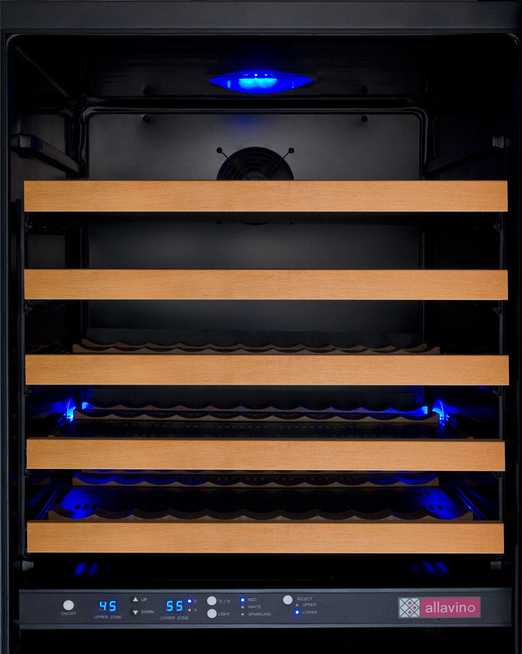 Allavino FlexCount Series 172 Bottle Dual Zone Built-in Wine Refrigerator with Black Door - Right Hinge