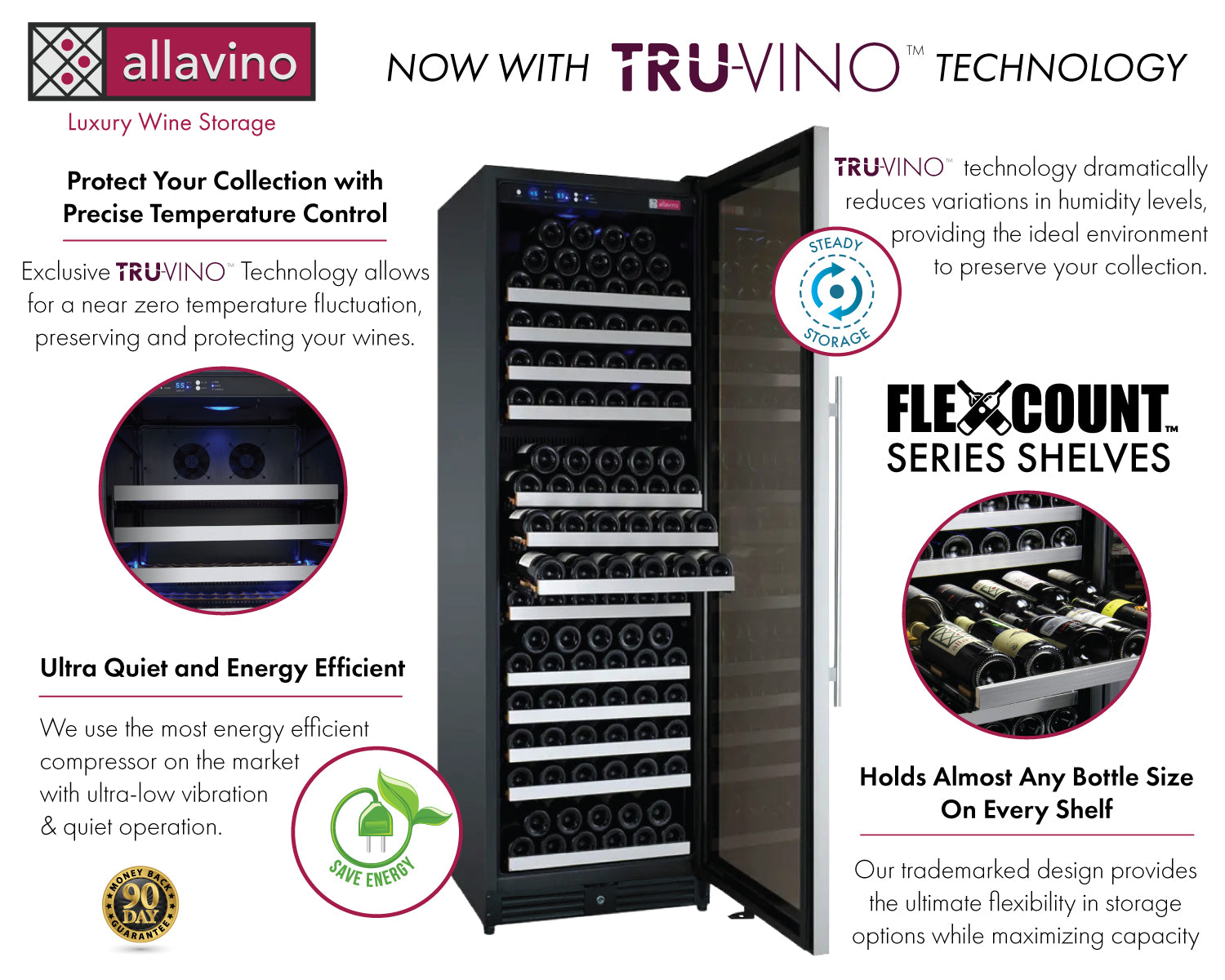Allavino 24" Wide FlexCount II Tru-Vino 177 Bottle Single Zone Stainless Steel Left Hinge Wine Refrigerator