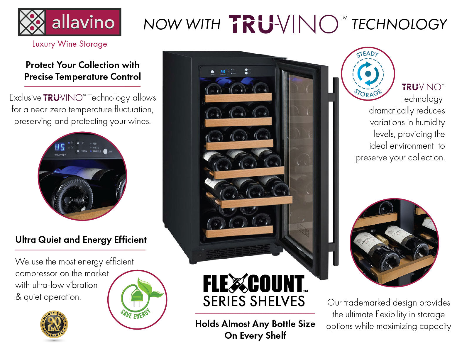 Allavino 15" Wide FlexCount II Tru-Vino 30 Bottle Single Zone Black Wine Refrigerator - VSWR30-1BR20